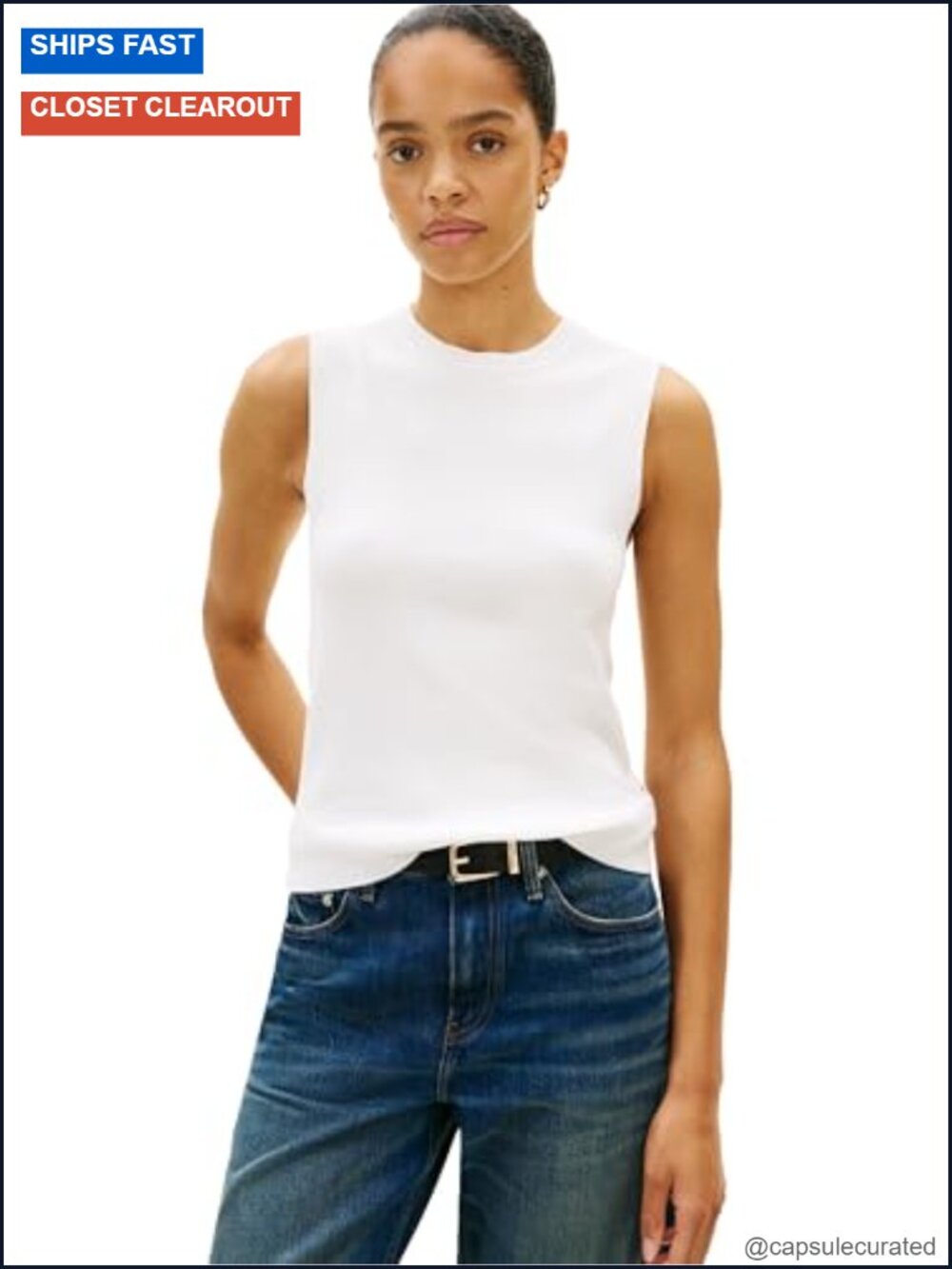 Sleeveless Cotton Crew Neck Sweater Vest Top